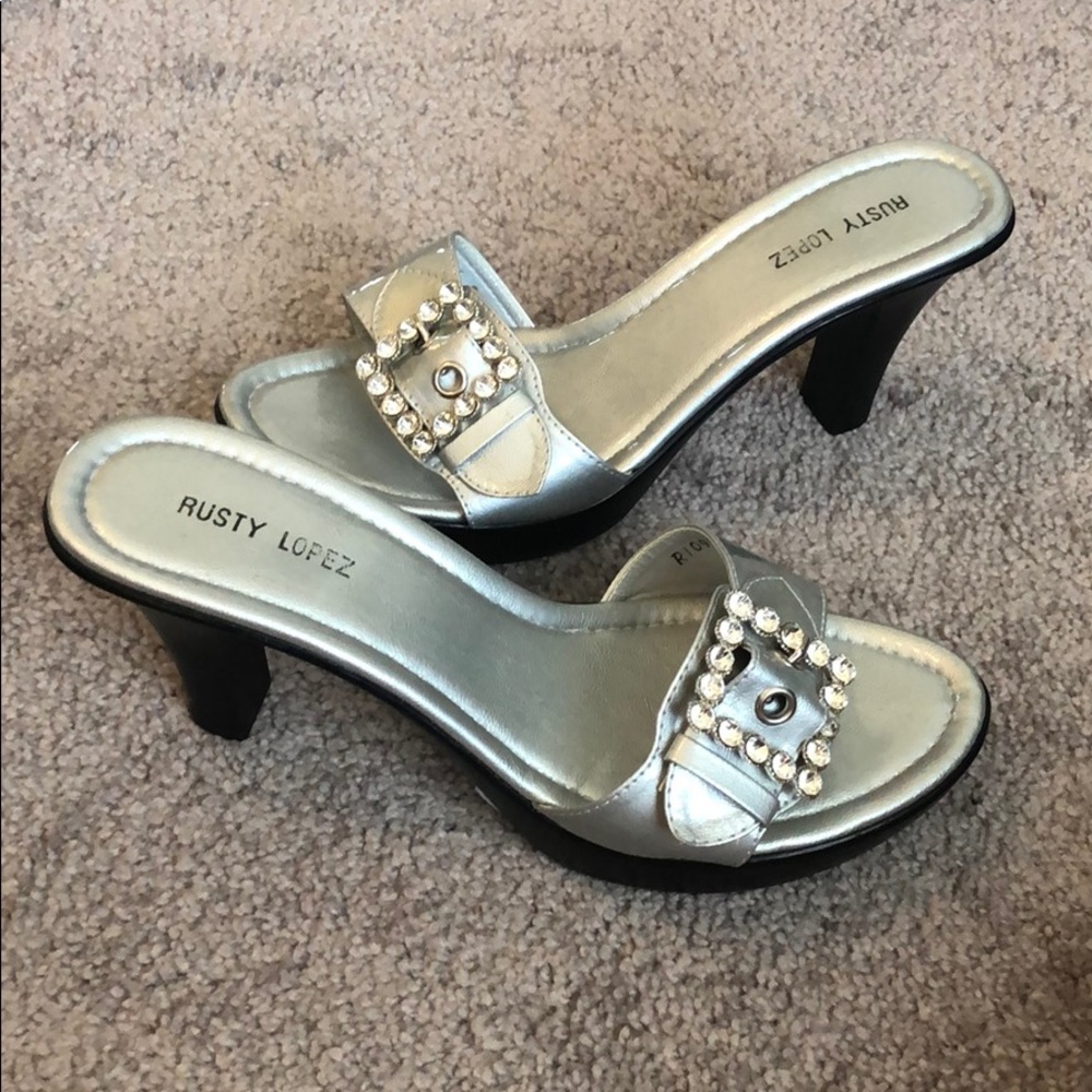 Silver buckle heels